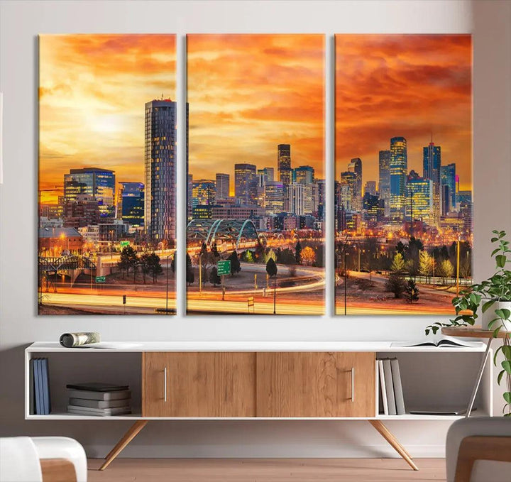 Thrilling Sunset Denver Wall Art Print Cityscape Picture Canvas Print