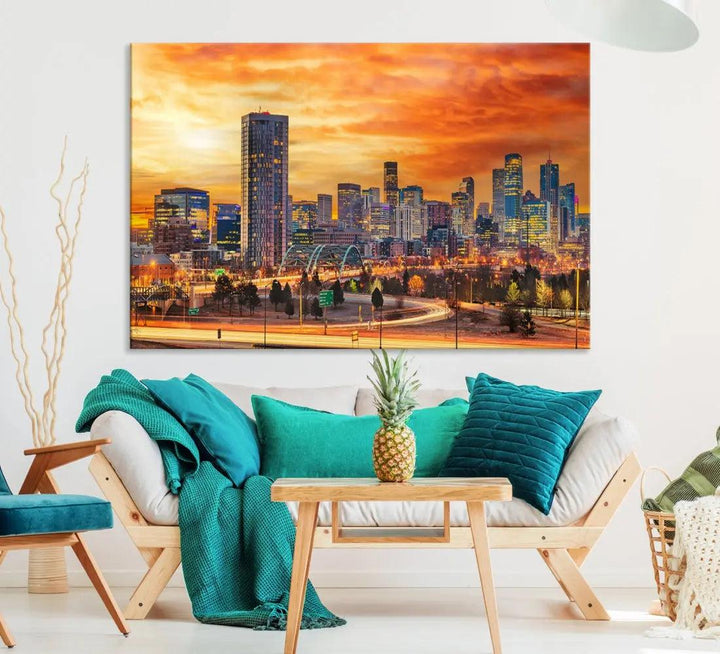 Thrilling Sunset Denver Wall Art Print Cityscape Picture Canvas Print