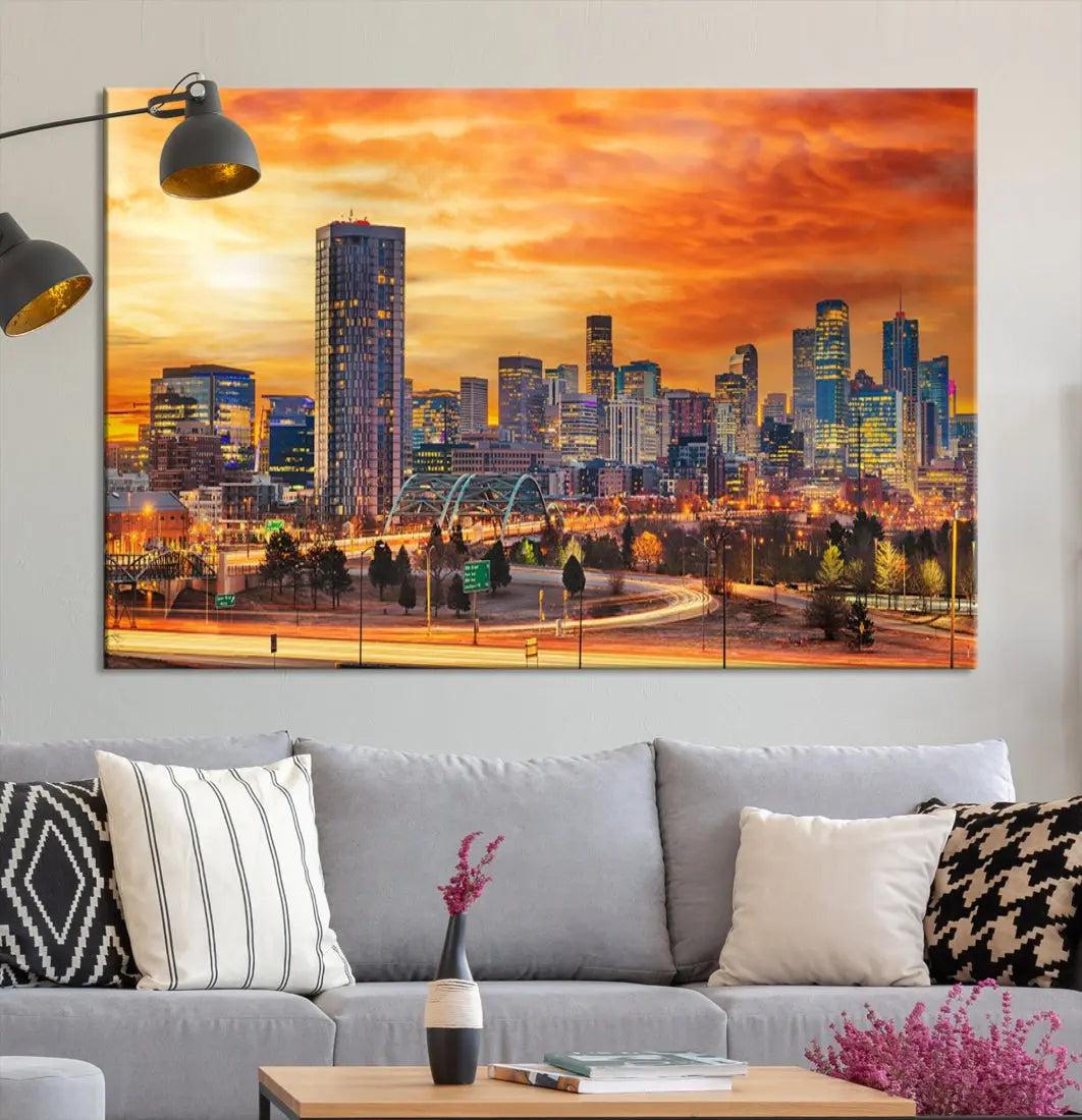 Thrilling Sunset Denver Wall Art Print Cityscape Picture Canvas Print