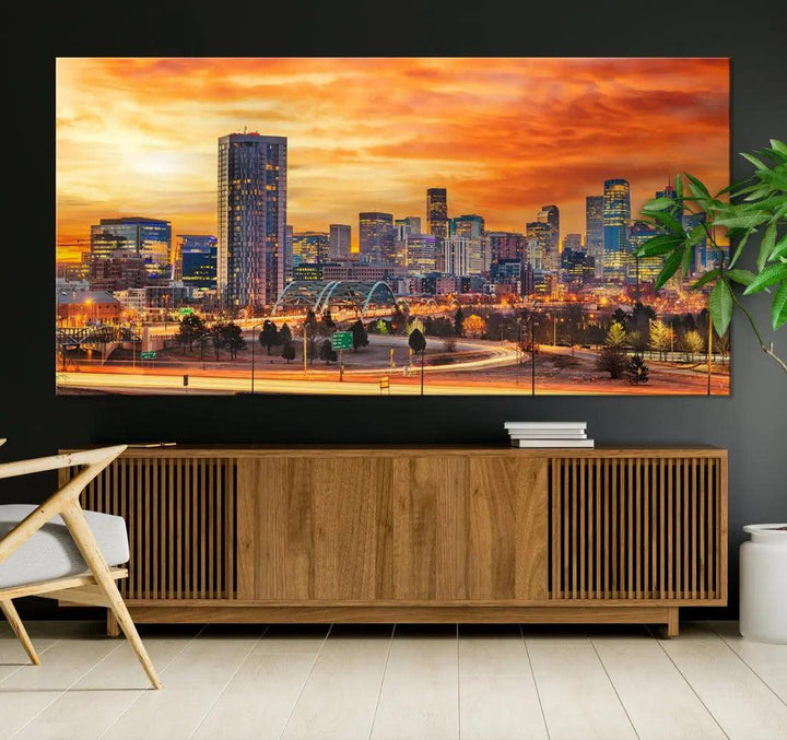 Thrilling Sunset Denver Wall Art Print Cityscape Picture Canvas Print