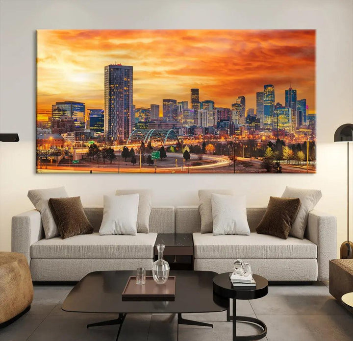 Thrilling Sunset Denver Wall Art Print Cityscape Picture Canvas Print