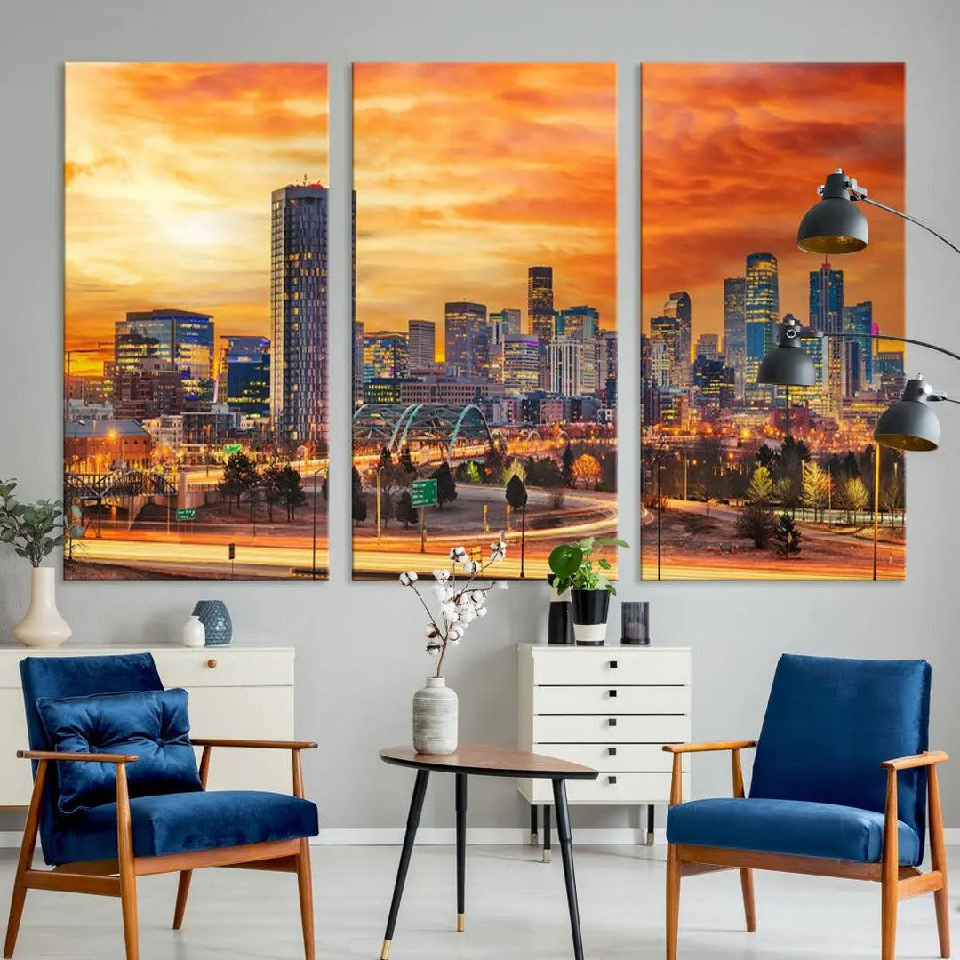 Thrilling Sunset Denver Wall Art Print Cityscape Picture Canvas Print