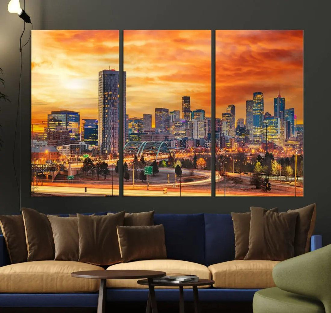 Thrilling Sunset Denver Wall Art Print Cityscape Picture Canvas Print