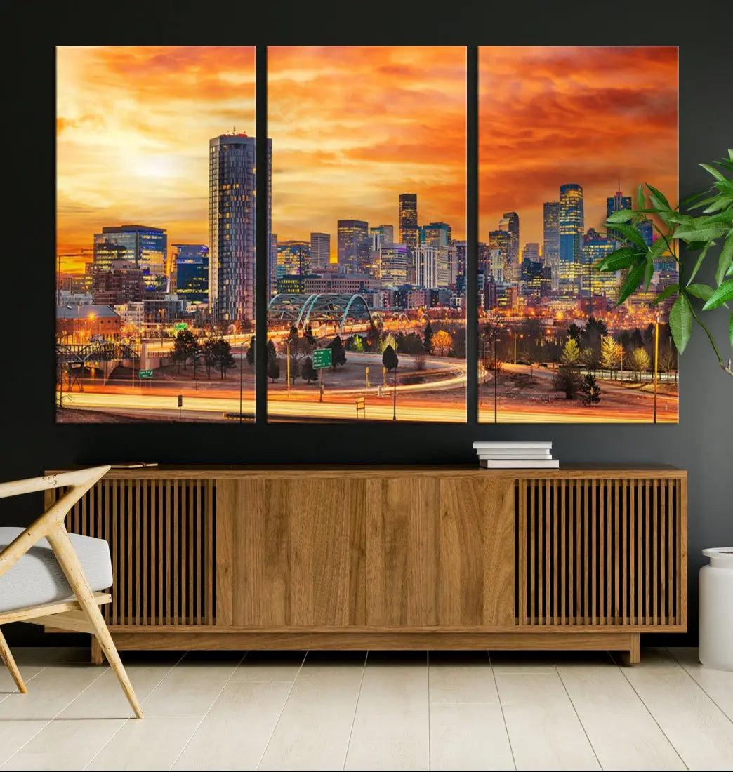 Thrilling Sunset Denver Wall Art Print Cityscape Picture Canvas Print