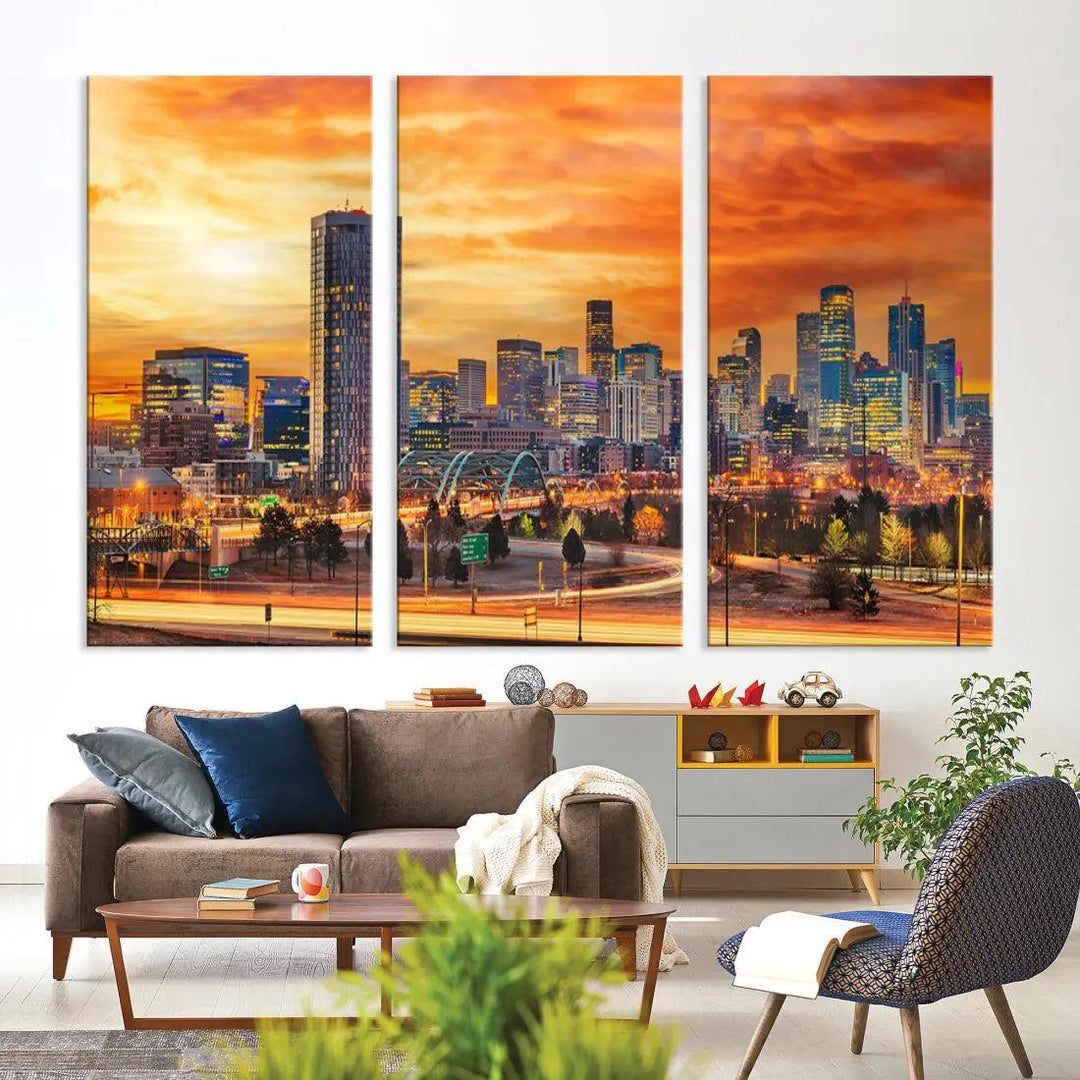 Thrilling Sunset Denver Wall Art Print Cityscape Picture Canvas Print