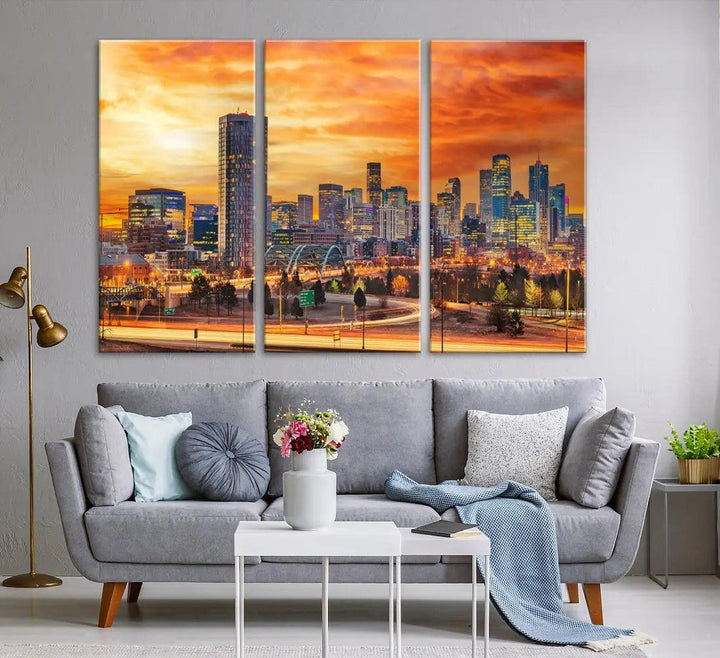 Thrilling Sunset Denver Wall Art Print Cityscape Picture Canvas Print