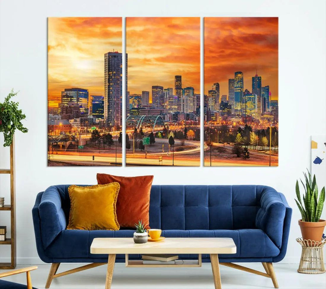 Thrilling Sunset Denver Wall Art Print Cityscape Picture Canvas Print