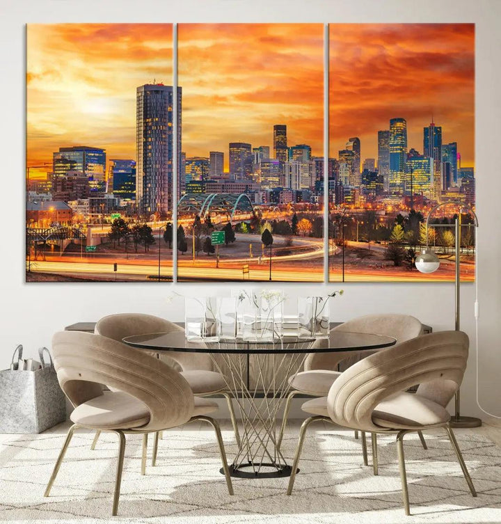 Thrilling Sunset Denver Wall Art Print Cityscape Picture Canvas Print