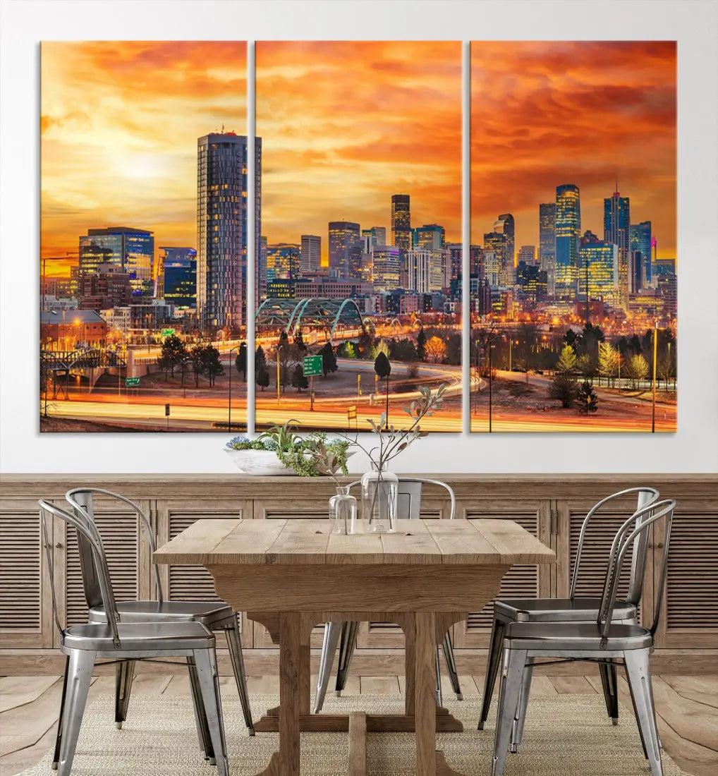 Thrilling Sunset Denver Wall Art Print Cityscape Picture Canvas Print