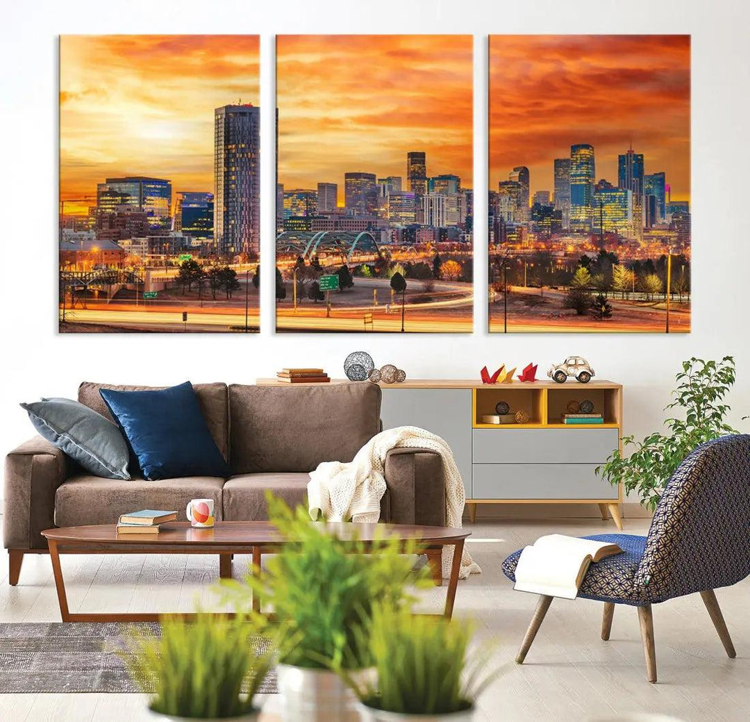 Thrilling Sunset Denver Wall Art Print Cityscape Picture Canvas Print