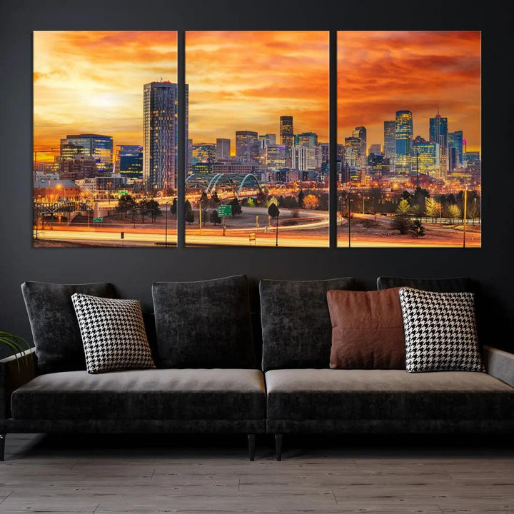 Thrilling Sunset Denver Wall Art Print Cityscape Picture Canvas Print