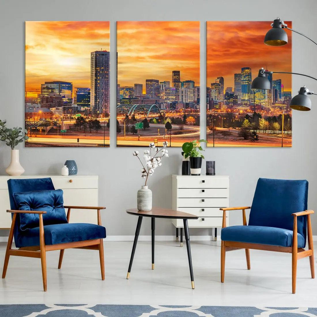 Thrilling Sunset Denver Wall Art Print Cityscape Picture Canvas Print