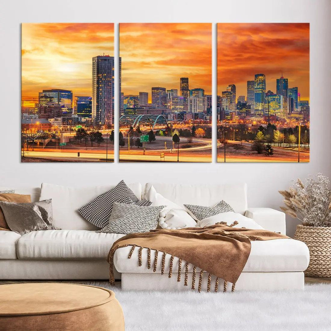 Thrilling Sunset Denver Wall Art Print Cityscape Picture Canvas Print