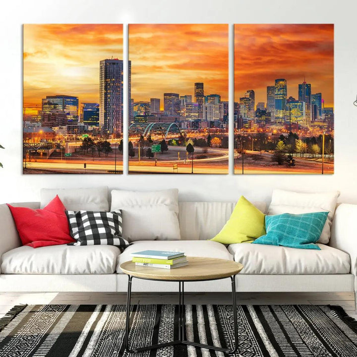 Thrilling Sunset Denver Wall Art Print Cityscape Picture Canvas Print