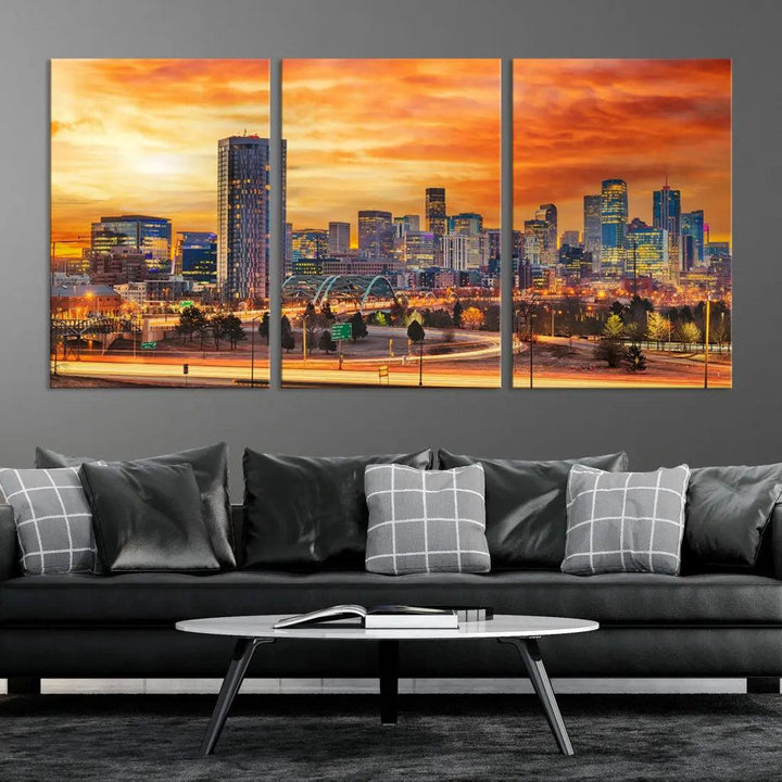 Thrilling Sunset Denver Wall Art Print Cityscape Picture Canvas Print