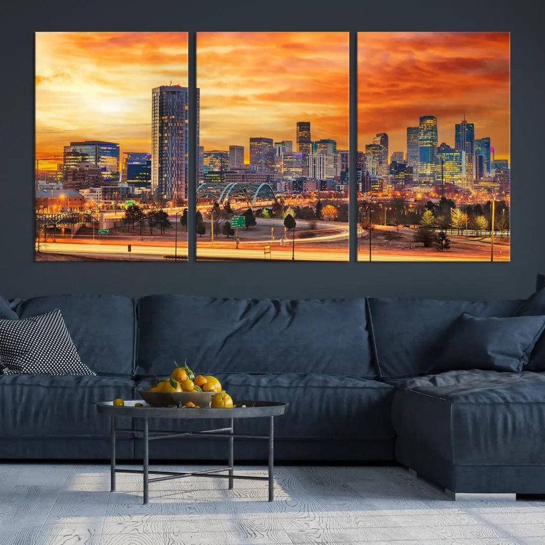 Thrilling Sunset Denver Wall Art Print Cityscape Picture Canvas Print