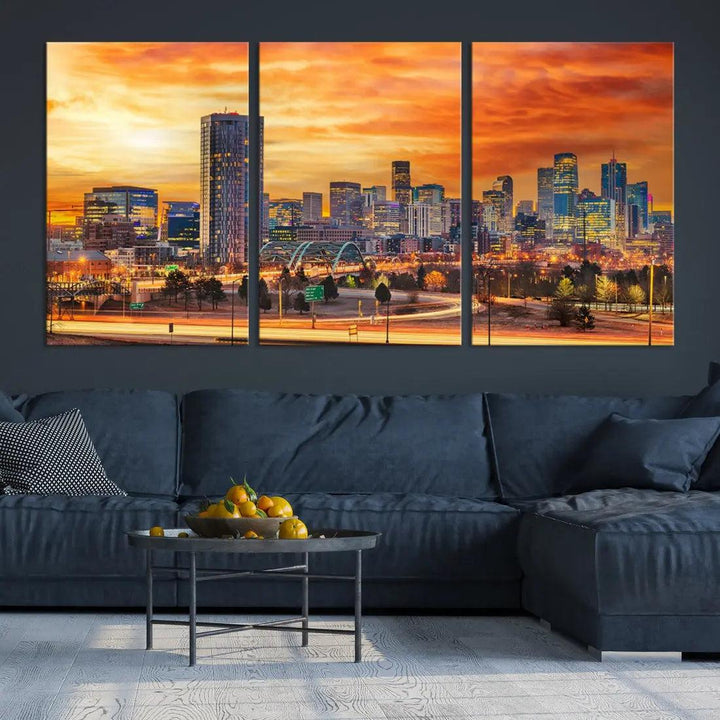 Thrilling Sunset Denver Wall Art Print Cityscape Picture Canvas Print