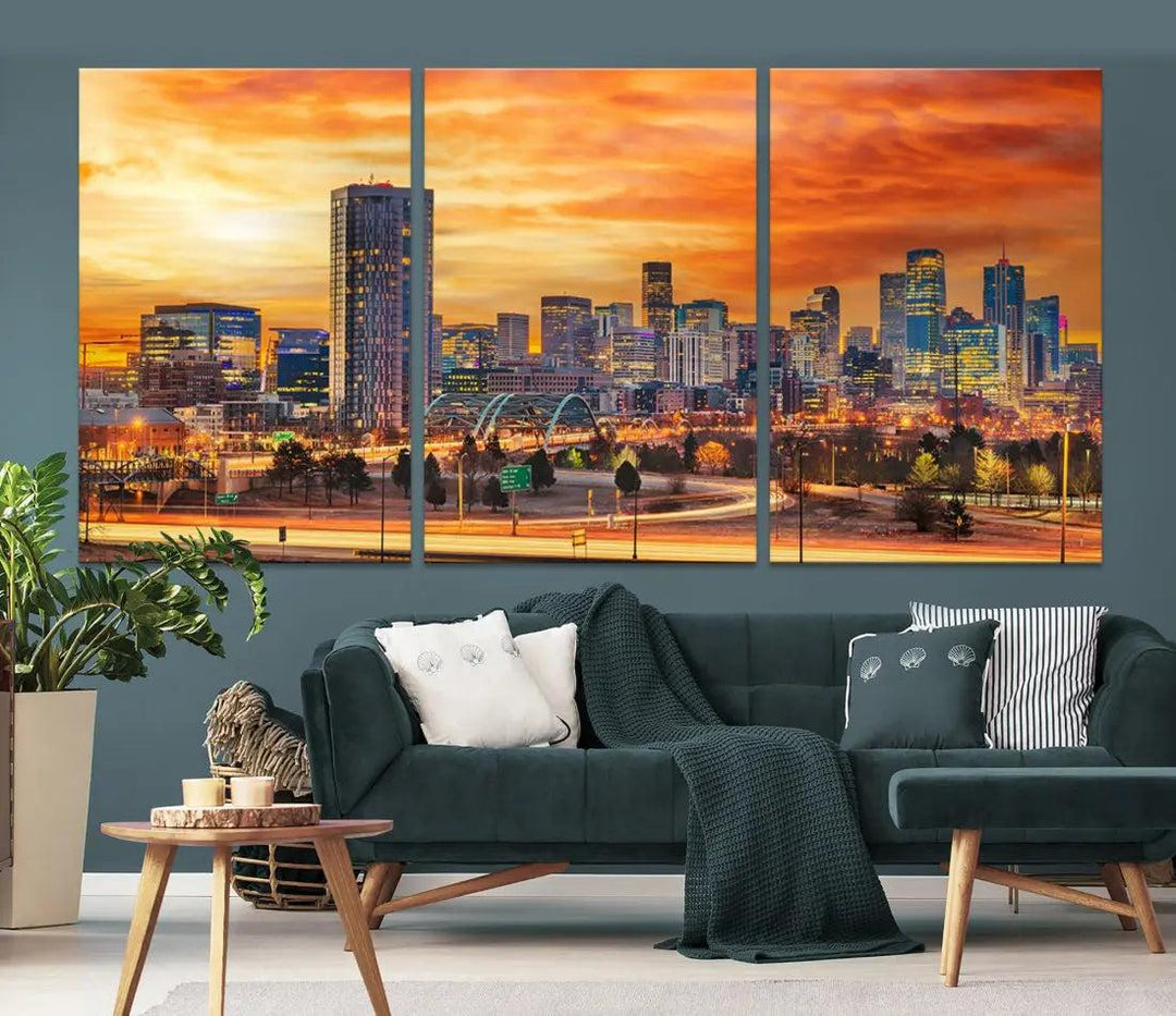 Thrilling Sunset Denver Wall Art Print Cityscape Picture Canvas Print