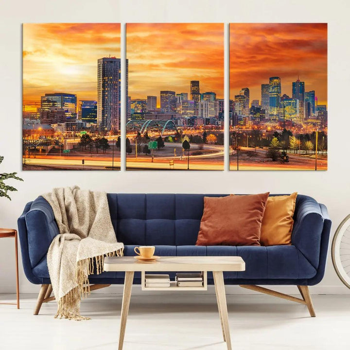 Thrilling Sunset Denver Wall Art Print Cityscape Picture Canvas Print