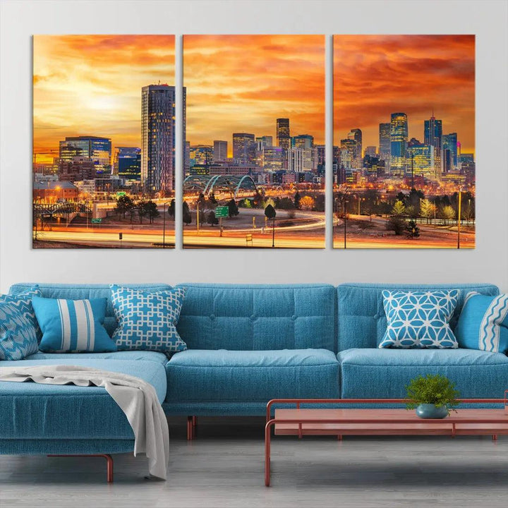 Thrilling Sunset Denver Wall Art Print Cityscape Picture Canvas Print