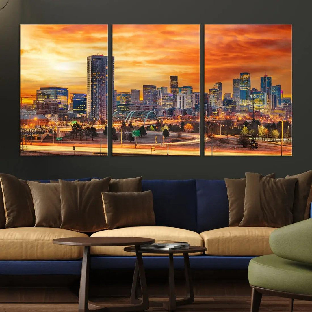 Thrilling Sunset Denver Wall Art Print Cityscape Picture Canvas Print