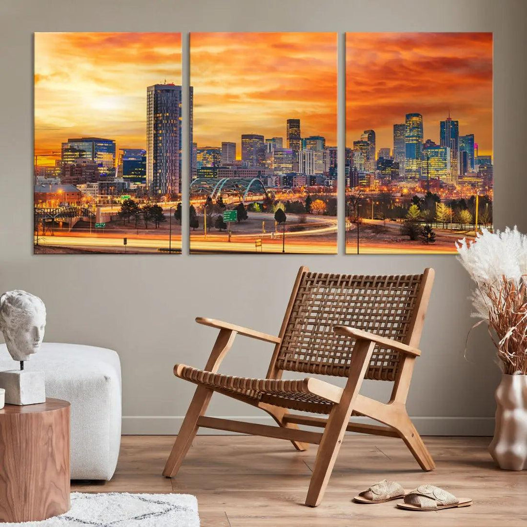 Thrilling Sunset Denver Wall Art Print Cityscape Picture Canvas Print