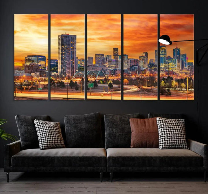 Thrilling Sunset Denver Wall Art Print Cityscape Picture Canvas Print