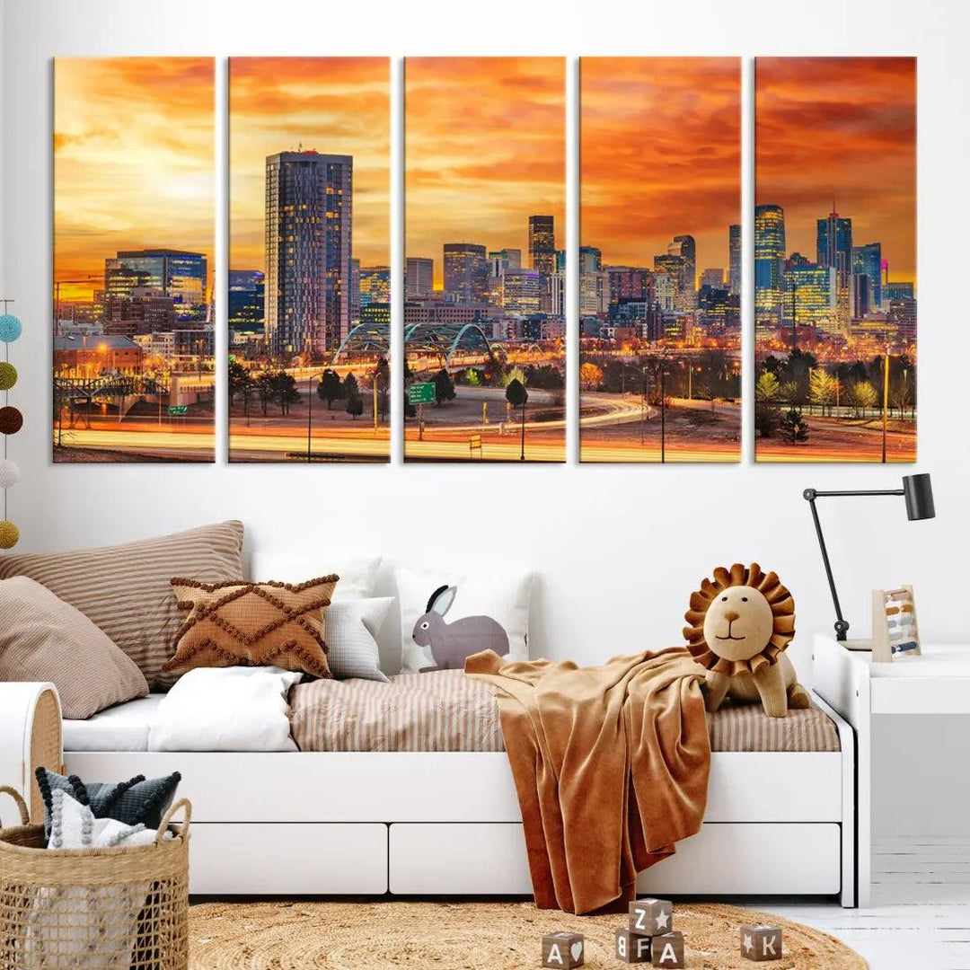 Thrilling Sunset Denver Wall Art Print Cityscape Picture Canvas Print