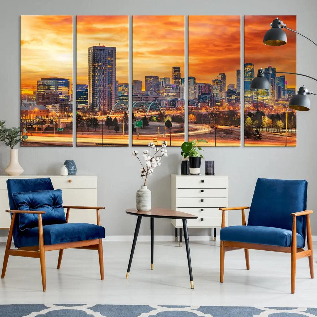 Thrilling Sunset Denver Wall Art Print Cityscape Picture Canvas Print