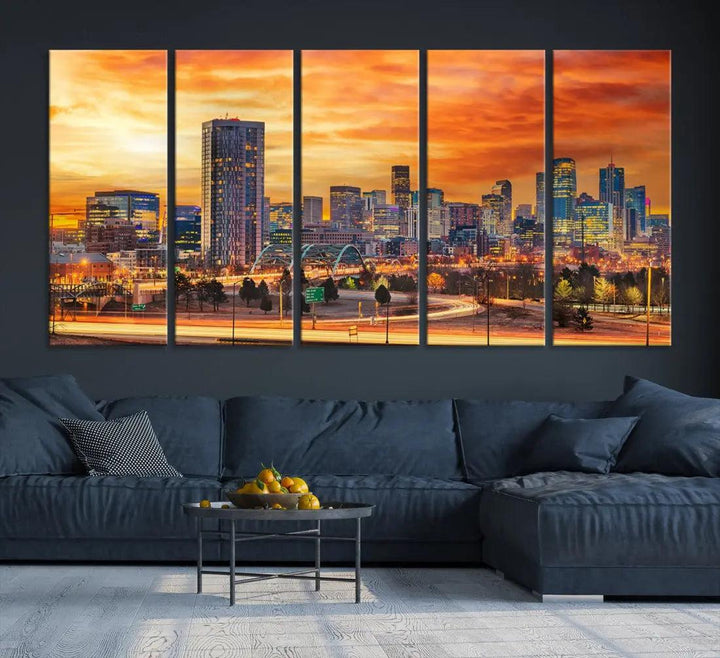 Thrilling Sunset Denver Wall Art Print Cityscape Picture Canvas Print