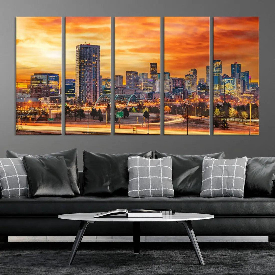 Thrilling Sunset Denver Wall Art Print Cityscape Picture Canvas Print