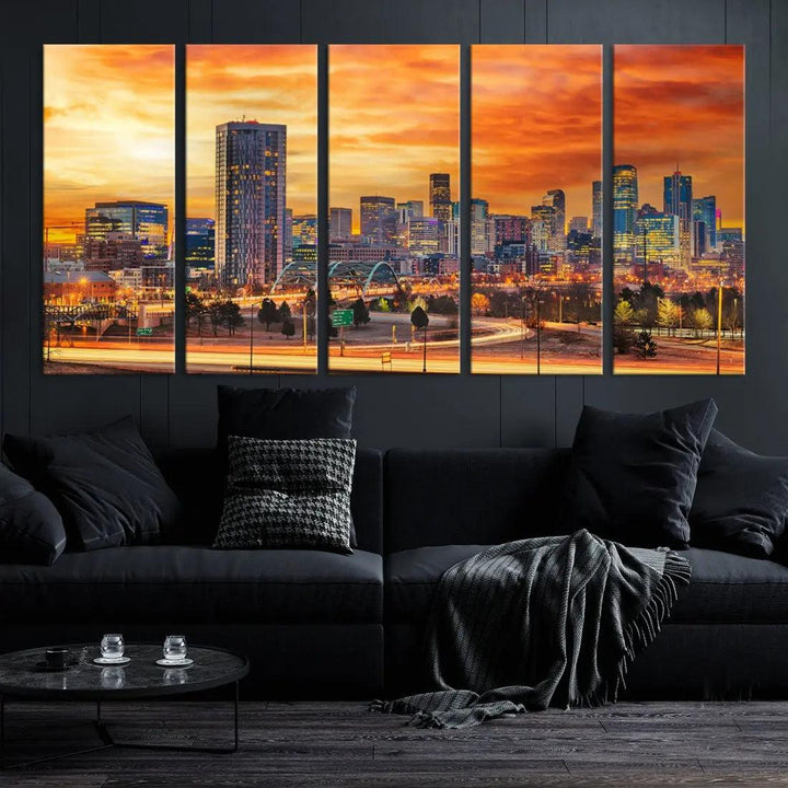 Thrilling Sunset Denver Wall Art Print Cityscape Picture Canvas Print