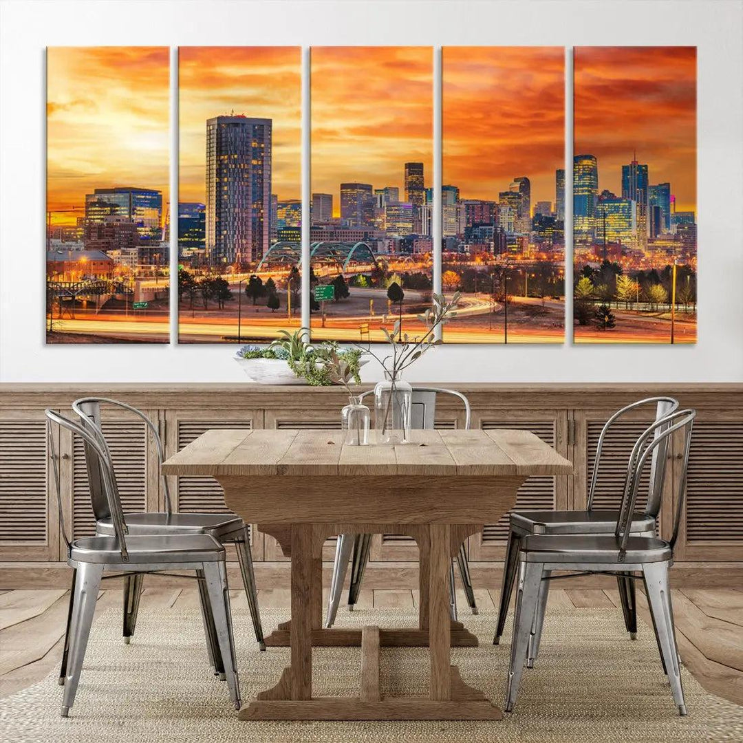 Thrilling Sunset Denver Wall Art Print Cityscape Picture Canvas Print