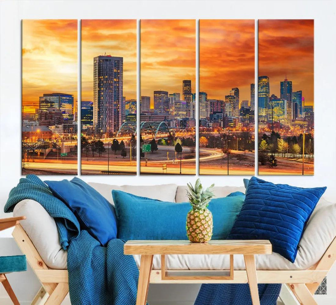 Thrilling Sunset Denver Wall Art Print Cityscape Picture Canvas Print