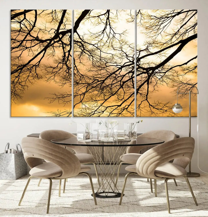 Tree Branch and Sunset Large Wall Art Framed Canvas Print for Living Room Decor