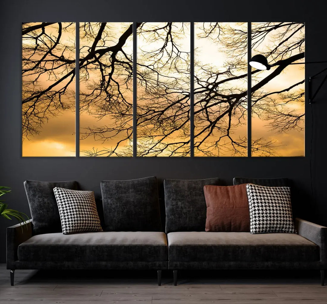 Tree Branch and Sunset Large Wall Art Framed Canvas Print for Living Room Decor