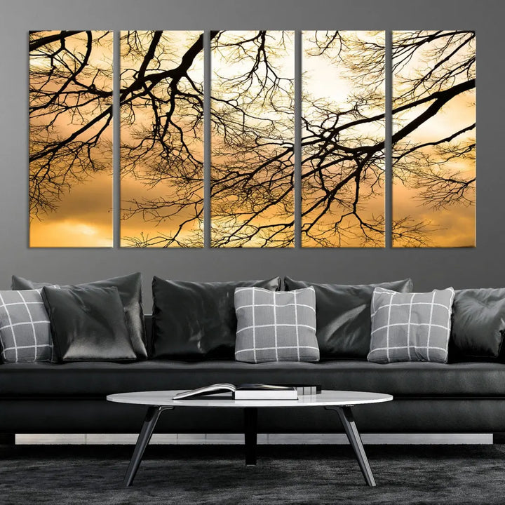 Tree Branch and Sunset Large Wall Art Framed Canvas Print for Living Room Decor