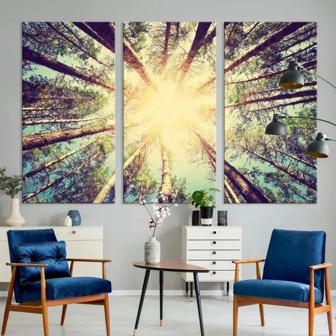 Tree Picture from Bottom Up and Forest Sunshine Canvas Wall Art Giclee Print