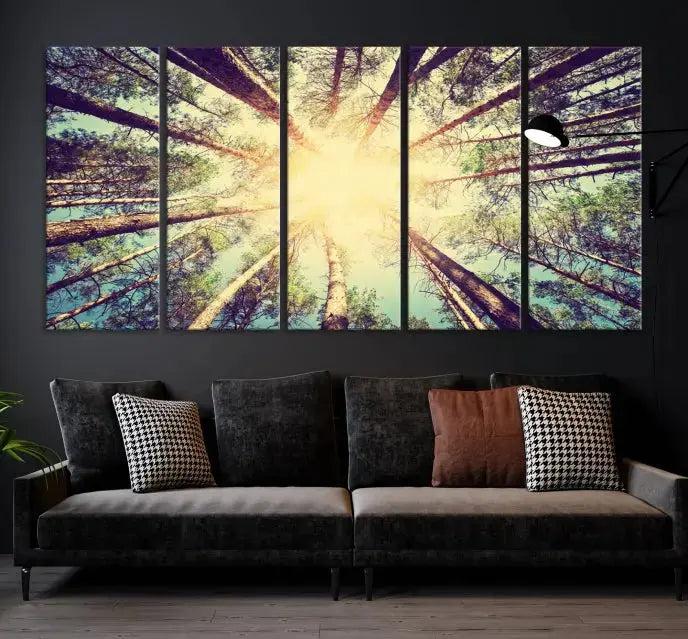 Tree Picture from Bottom Up and Forest Sunshine Canvas Wall Art Giclee Print