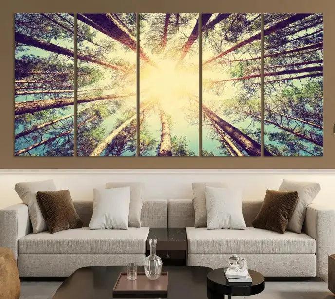 Tree Picture from Bottom Up and Forest Sunshine Canvas Wall Art Giclee Print