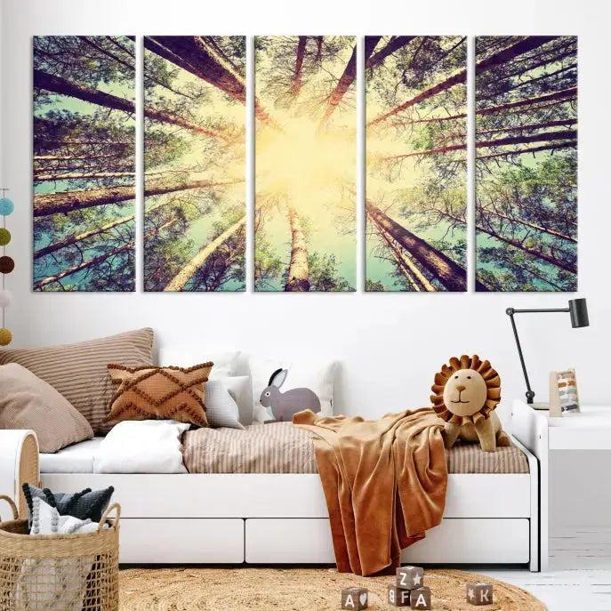 Tree Picture from Bottom Up and Forest Sunshine Canvas Wall Art Giclee Print