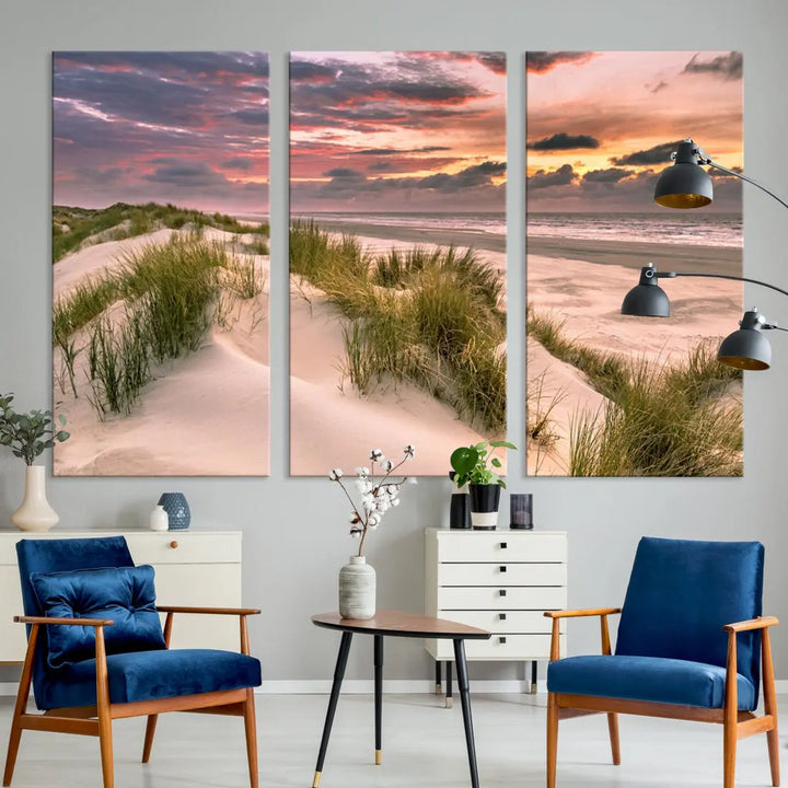 Tropical Beach Ocean Sunset Canvas Wall Art Print Ready to Hang