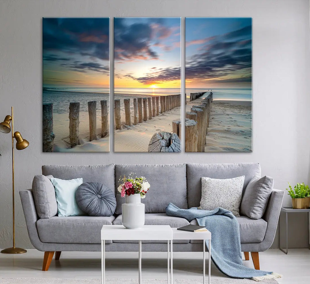 Tropical Beach Path to Sunset Ocean Nature Wall Art Canvas Print