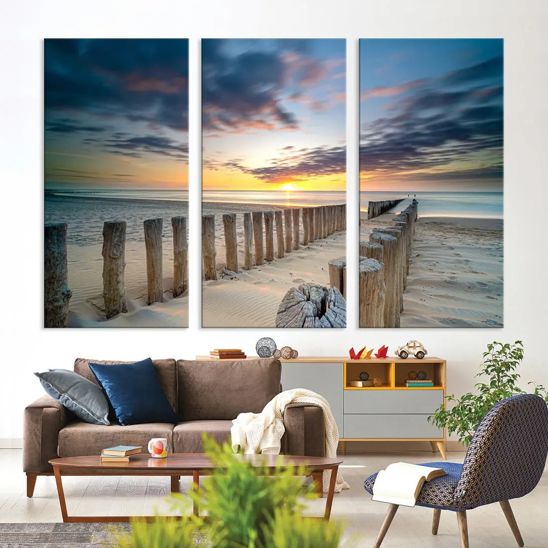 Tropical Beach Path to Sunset Ocean Nature Wall Art Canvas Print