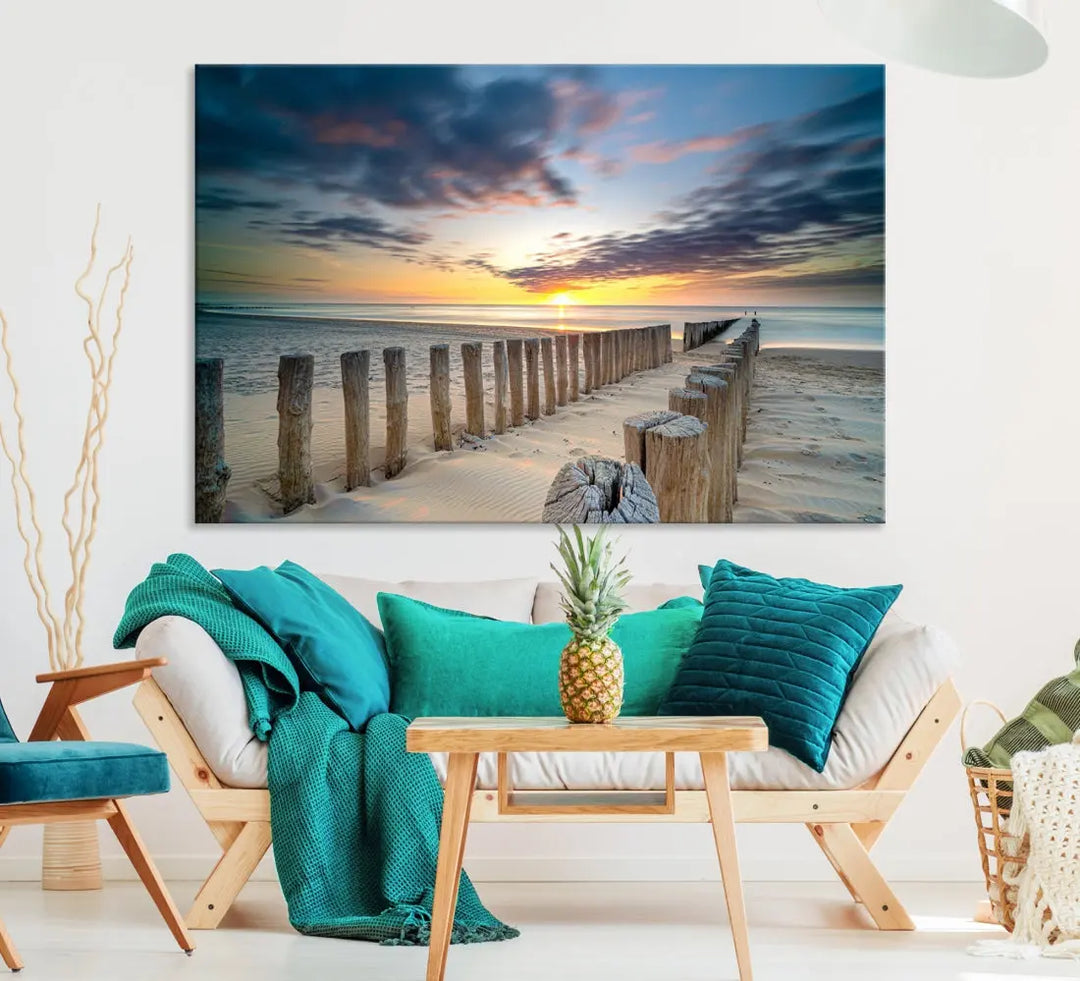 Tropical Beach Path to Sunset Ocean Nature Wall Art Canvas Print