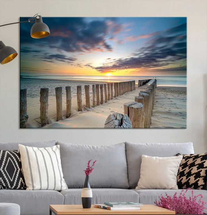 Tropical Beach Path to Sunset Ocean Nature Wall Art Canvas Print