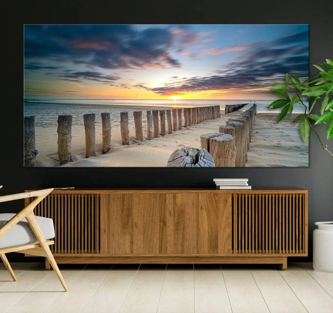 Tropical Beach Path to Sunset Ocean Nature Wall Art Canvas Print