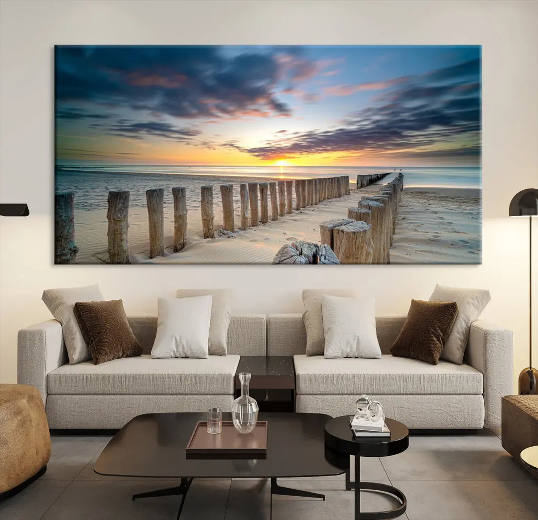 Tropical Beach Path to Sunset Ocean Nature Wall Art Canvas Print