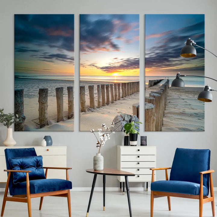 Tropical Beach Path to Sunset Ocean Nature Wall Art Canvas Print