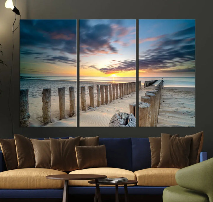 Tropical Beach Path to Sunset Ocean Nature Wall Art Canvas Print